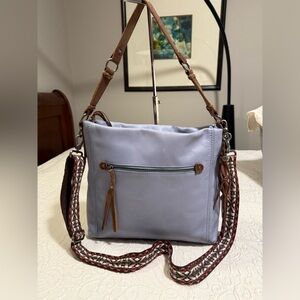 The Sak Light Blue Crossbody Bag with Brown Accents